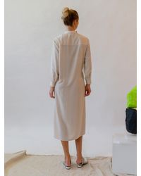Emin & Paul Long Sleeve Asymmetrical Button Dress - Natural
