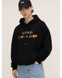 GRAVER [unisex] Rainbow Life Smile Logo Printed Hoodie 6 Colours - Black
