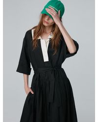 AEER Polo Pleat Dress - Black