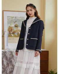 ILLUSTRIS ILLUSION Tweed Sailor Collar Jacket - Blue