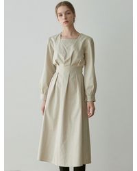 YAN13 Shirring Square Long Dress - Natural