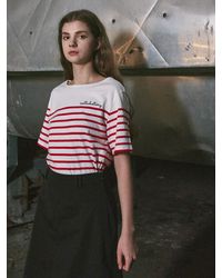 COLLABOTORY Cotton Stripe Short Sleeve T-shirt - Red