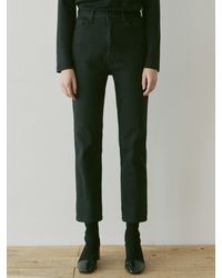 YAN13 Semi Tapered Cotton Trousers - Black