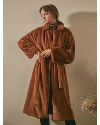 YAN13 Soft Faux Fur Robe Long Coat - Brown