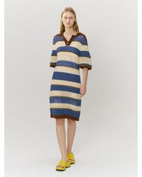 a.t.corner - Middle Gauge Multi Stripe Casual Collar Knit Dress - Lyst
