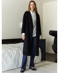 LETQSTUDIO Wool Cashmere Collarless Long Coat - Black