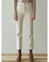 YAN13 Semi Tapered Cotton Trousers - Natural