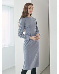 YAN13 Pintuck Waist Long Dress - Blue