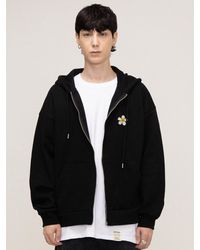 GRAVER [unisex]flower Dot Embroidery White Clip Zip-up Hoodie - Grey