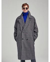 YAN13 Classic Double Check Coat Charcoal - Grey