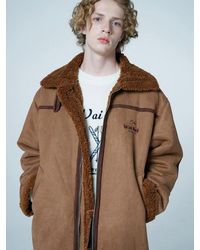 WAIKEI Faux Fleece Overfit Long Shearling Coat - Brown