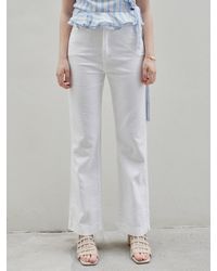 YAN13 High Bootcut Cotton Trousers - White