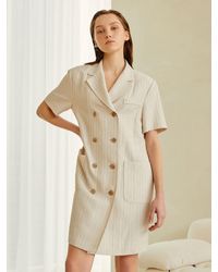 COLLABOTORY Linen Stripe Double Jacket Dress - Natural