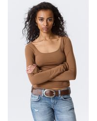 Monki - Long-Sleeved Slim Fit Scoop Neck Top - Lyst