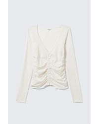 Monki - Belle B Ruched V-Neck Cardigan - Lyst
