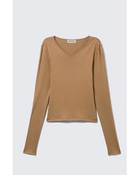 Weekday - Slim V-Neck Long-Sleeved Top - Lyst
