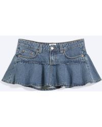 Monki - Low Rise Flounced Denim Mini Skirt - Lyst