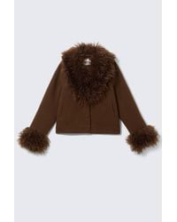 Monki - Cropped Faux Fur Trim Jacket - Lyst