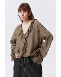 Weekday - Frilled Long-Sleeved Wrap Blouse - Lyst