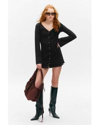 Monki - Long-Sleeved V-Neck Mini Dress - Lyst