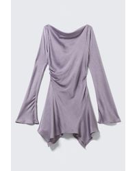 Monki - Long-Sleeved Asymmetric Satin Mini Dress - Lyst