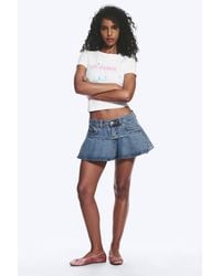Monki - Low Rise Flounced Denim Mini Skirt - Lyst