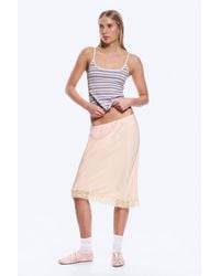 Monki - Satin Lace Midi Skirt - Lyst