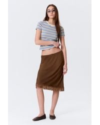 Monki - Satin Lace Midi Skirt - Lyst