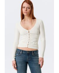 Monki - Belle B Ruched V-Neck Cardigan - Lyst