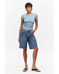 Monki - Imoo Low-Rise Wide Leg Denim Shorts - Lyst