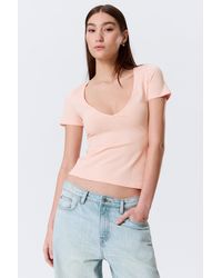 Monki - Slim Deep V-Neck T-Shirt - Lyst