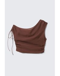 Monki - Sheer Asymmetric Drawstring Top - Lyst