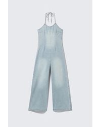 Monki - Halter Neck Denim Jumpsuit - Lyst