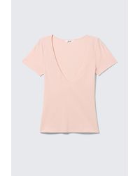Monki - Slim Deep V-Neck T-Shirt - Lyst