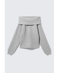 Monki - Off-Shoulder Ribbed Knitted Sweater - Lyst