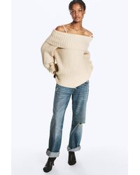 Monki - Off-Shoulder Ribbed Knitted Sweater - Lyst