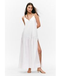 Monki - Abgestuftes Maxikleid Aus Baumwollpopeline - Lyst