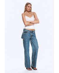 Monki - Imoo Cut Low Rise Loose Wide Leg Jeans - Lyst