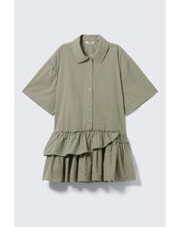 Weekday - Oversized Ruffled Mini Shirt Dress - Lyst