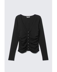 Monki - Belle B Ruched V-Neck Cardigan - Lyst