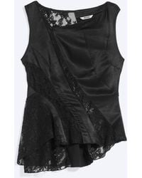 Monki - Lace-Insert Satin Boat-Neck Top - Lyst