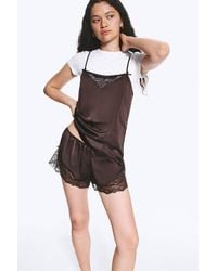 Monki - Short Satin Lace Shorts - Lyst