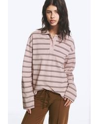 Monki - Long-Sleeved Cotton Polo Top - Lyst