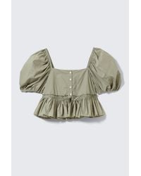 Monki - Peplum Cotton Poplin Blouse - Lyst