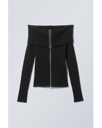 Weekday - Vanna Off Shoulder Zip Cardigan - Lyst