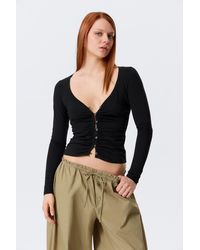 Monki - Belle B Ruched V-Neck Cardigan - Lyst