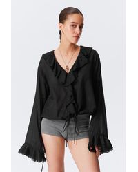 Weekday - Frilled Long-Sleeved Wrap Blouse - Lyst