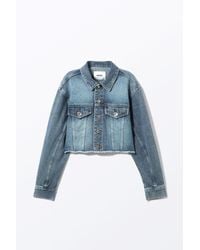 Weekday - Cropped Oversized Barrel-Sleeved Denim Jacket - Lyst