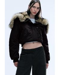 Weekday - Cropped Bomber With Faux Fur Hood - Lyst