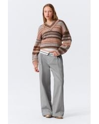 Monki - Low Rise Folded Waist Twill Trousers - Lyst